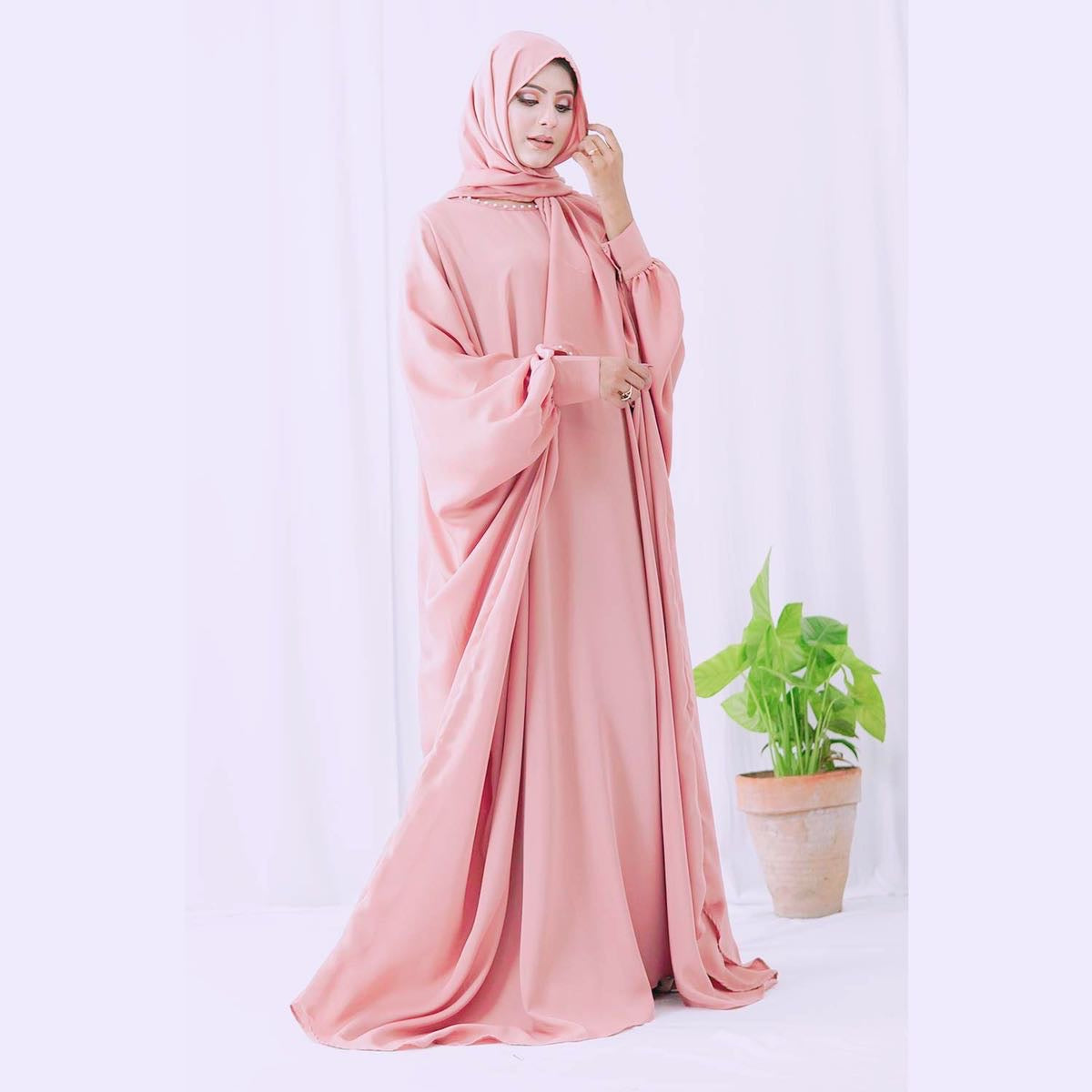 Cuff Sleeve Abaya with Scarf by Astore
